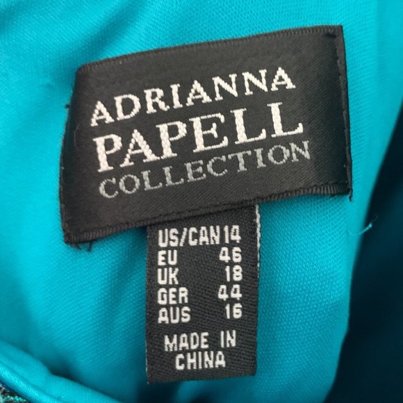 Adrianna Papell Collection Sequins Halter Neck Gown 14 Open Back Turquoise - Picture 4 of 12